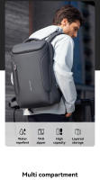 Mochila De Negocios impermeable para hombre, morral de viaje para ordenador portátil con carga USB, se adapta a ordenador portátil de 17 pulgadas y equipo técnico - details 1