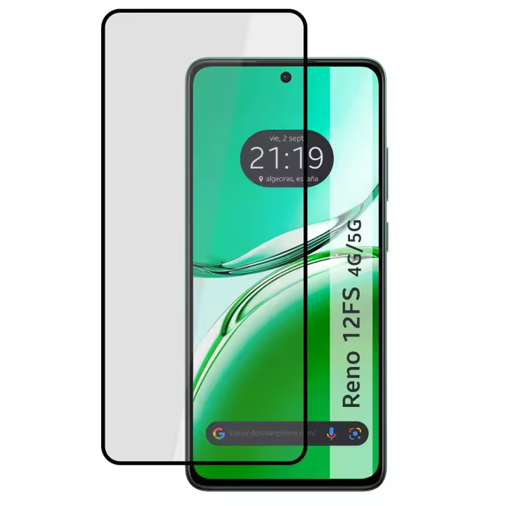 Tumundosmartphone Protector Cristal Templado Completo 5D Full Glue Negro para Oppo Reno 12FS 4G / 12 FS 5G Vidrio - 1