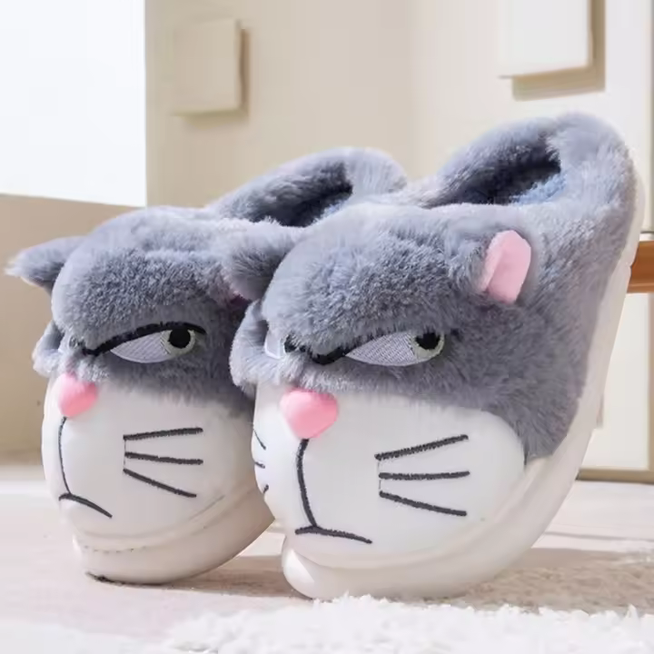 Zapatillas De Casa Para Hombre Nuevas De Algodón Con Patrón De Gato Suave Y Transpirable Funda De Tela PVC Suave Para Invierno - 1