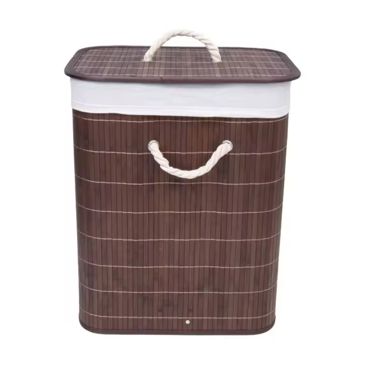 HOGUITA-Cesto de Ropa Rectangular de Bambú con Tapa–Cesta Plegable para Lavandería con Asas de Cuerda,Ropero de Bambú con Tapa Para Ropa Sucia,Ideal para Organización del Hogar - 1
