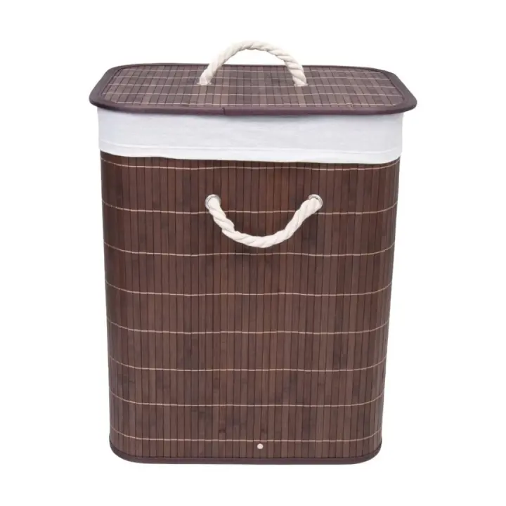 HOGUITA-Cesto de Ropa Rectangular de Bambú con Tapa–Cesta Plegable para Lavandería con Asas de Cuerda,Ropero de Bambú con Tapa Para Ropa Sucia,Ideal para Organización del Hogar - 1
