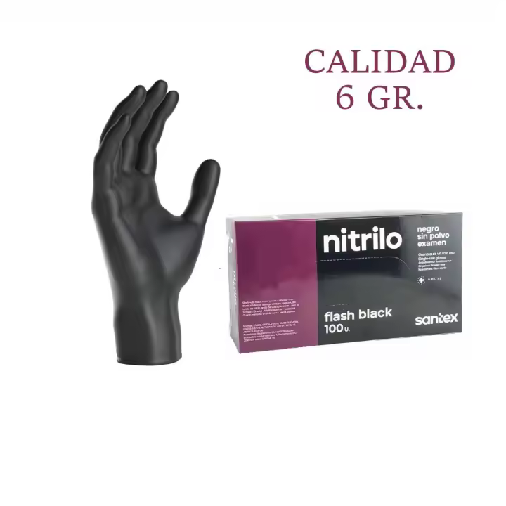 GUANTES NITRILO EXTRA RESISTENTE 6 GR DE GROSOR NEGROS TALLA L SANTEX IDEAL COCINA , ESTETICA, MECANICA, HORECA - 1