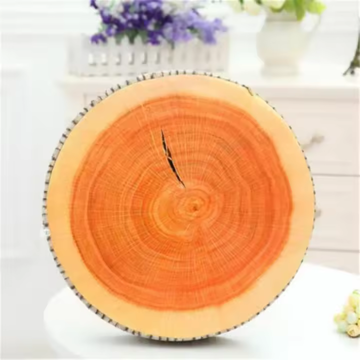 Cojín redondo natural con forma de tronco de madera, con impresión digital 3D, cómodo y divertido, ideal para el suelo, para sofá, sala de estar (2 unidades) - 1