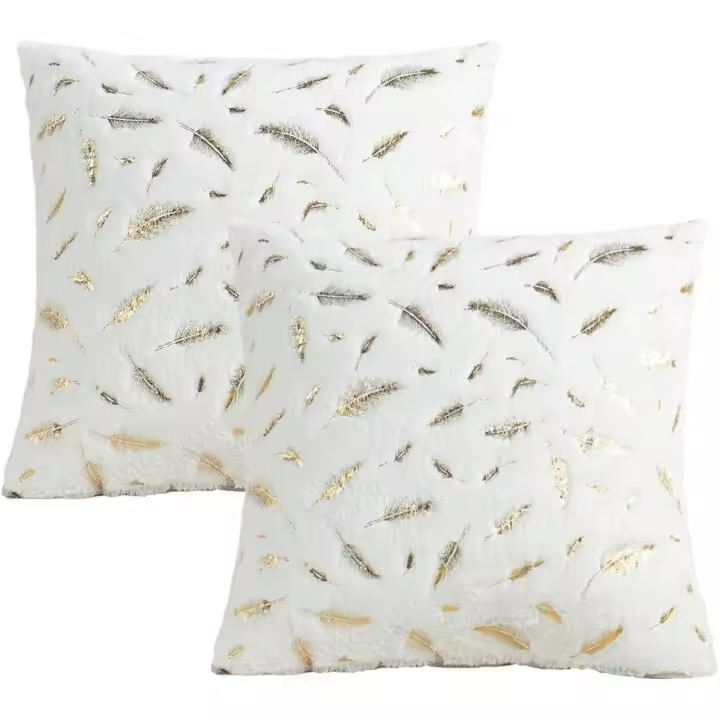Funda de cojín de felpa de plumas, funda de cojín de piel dorada para sofá, sofá, cama, oficina, decoración, 40x40 cm, juego de 2 - 1