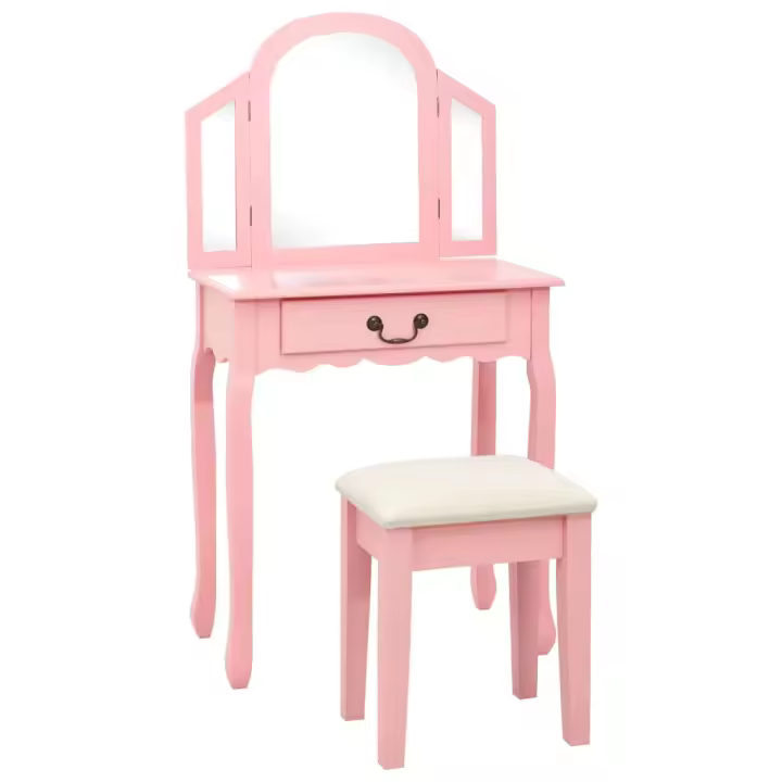 vidaXL Tocador y taburete madera paulownia y MDF rosa 65x36x128 cm - 1