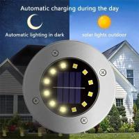 4 Pcs Luz Solar Para Jardín Exterior Disco Iluminado Subterráneo Para Paredes De Madera Luz De Escenario LED Recargable Acero Inoxidable - details 0