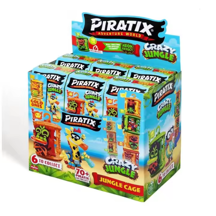 PIRATIX ADVENTURE WORLD Serie Crazy Jungle, Caja con 12 Jungle Cage Que Tiene 1 Jaula, 1 Piratix, 1 Accesorio, 1 Bandera Exclusiva y 1 Tesoro Exclusivo - 1