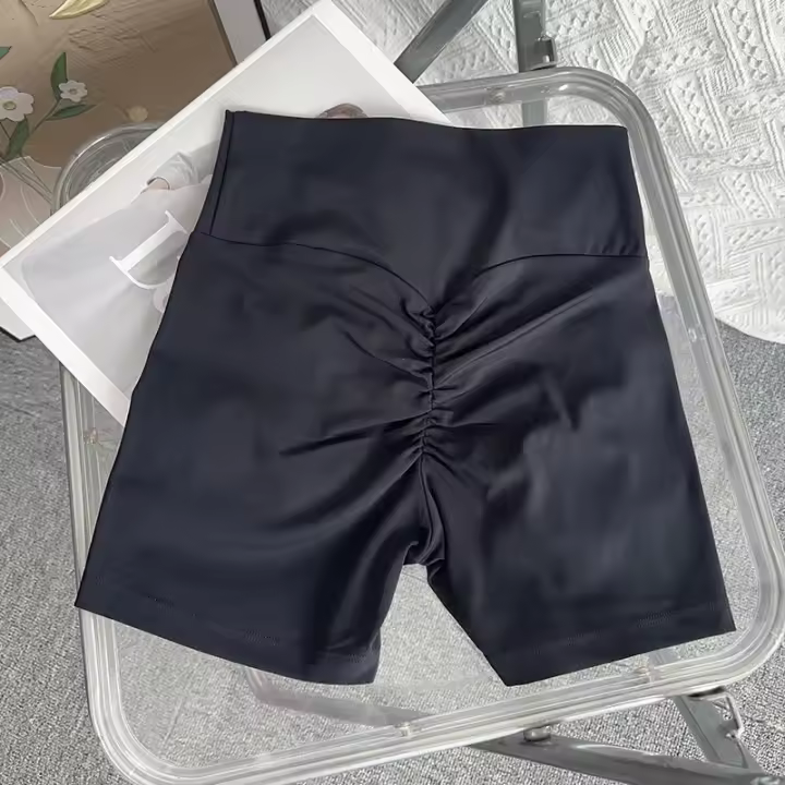 Shorts De Yoga De Cintura Alta En Color Sólido Levantamiento De Glúteos Transpirables Secado Rápido Para Ciclismo Y Correr - 1