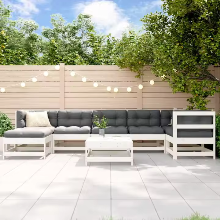 vidaXL Juego de muebles de jardín 8 piezas madera maciza pino blanco - 1