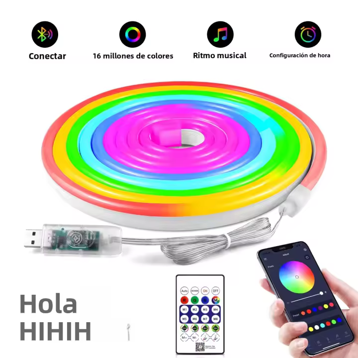 Tira De Luces LED Neón RGBIC DC5V USB 5M WS2812 Impermeable Con Control Remoto Bluetooth Para Decoración De Pared Y Habitación Luz Faeira - 1