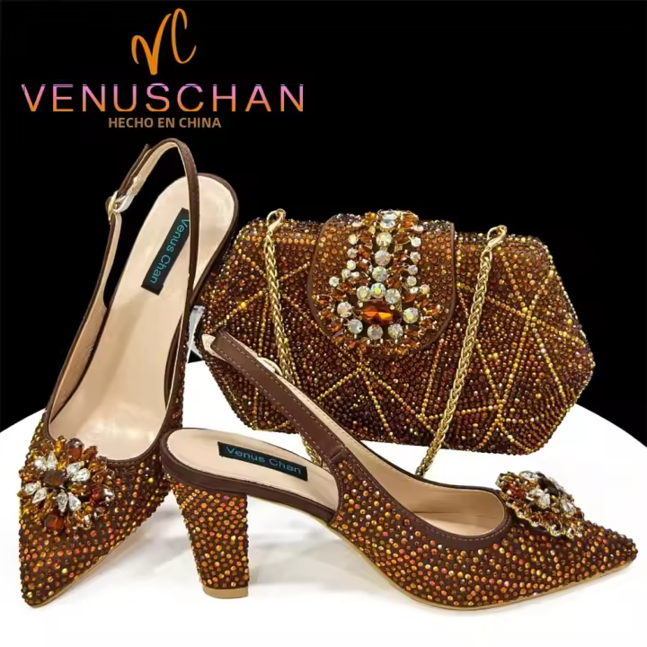 Sandalias De Fiesta Verdes Con Zapatos De Tacón Alto Y Bolso De Venus Chan Estilo INS Punta Redonda Brillante Elegantes Para Mujer - 1