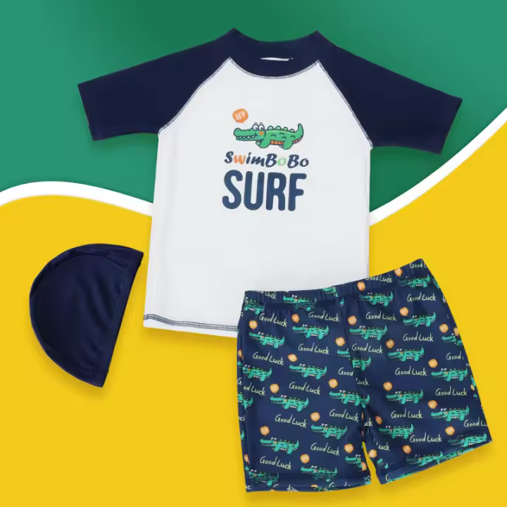 Traje de baño para niños, traje de baño para niñas de talla mediana y grande, traje de baño de aguas termales, traje de baño de dibujos animados para bebés de manga corta con tiburón MOV - 1