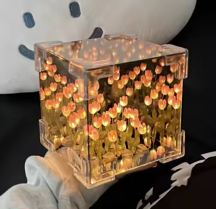 Lámpara Nocturna Creativa De Tulipán Y Cubo Del Mar DIY Tamaño Pequeño Material De Vidrio Para Regalo Ideal Para Parejas O Amigas - 1