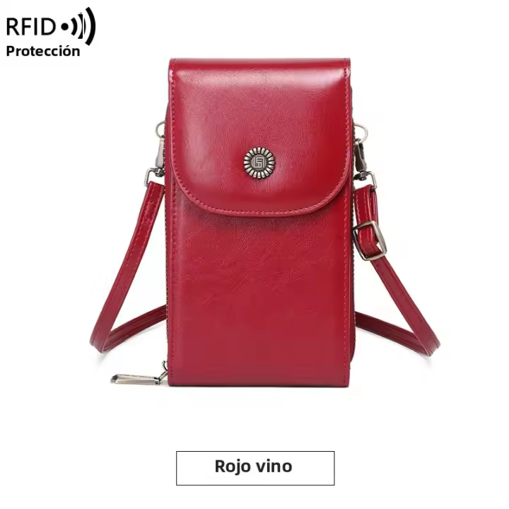 Bolso Bandolera De Cuero PU Con Cierre De Cremallera Y Hebilla Para Mujer Gran Capacidad Con Ranura Para Tarjetas De Crédito Y RFID Protegido - 1