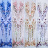 Parche De Encaje Bordado Con Diamantes 120*30CM Para Vestido De Novia Aplicación De Flores Hechas a Mano Y Costura Ecológica - details 1
