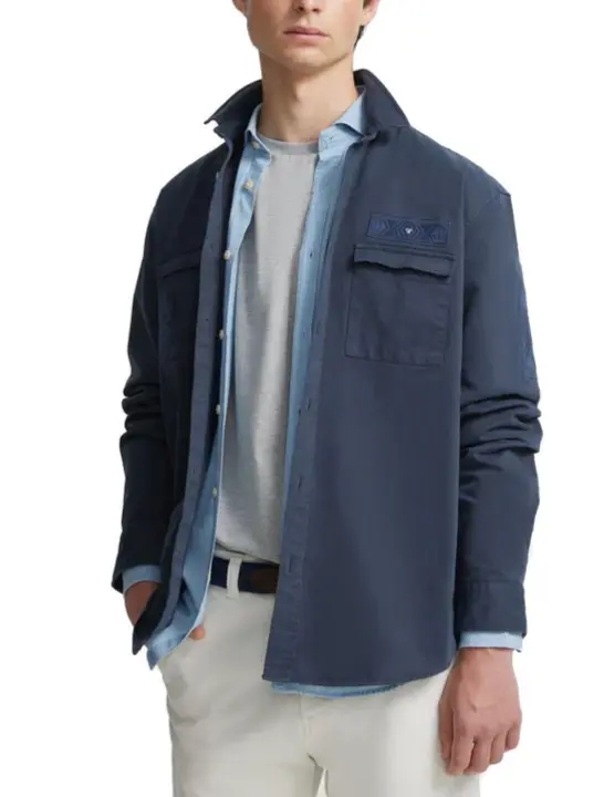 Sobrecamisa Silbon azul marino bordado étnico para hombre - 1