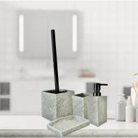 Maxia Market - Accesorios de baño de poliresina vaso loción dispensador de jabón plato de jabón jabonera cepillo de inodoro escobilla de aseo cuadrado gris oscuro efecto piedra - details 8