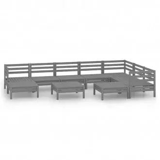 VIDAXL 3083031 conjunto de muebles de exterior de 10 piezas modulares de madera de pino gris - 1
