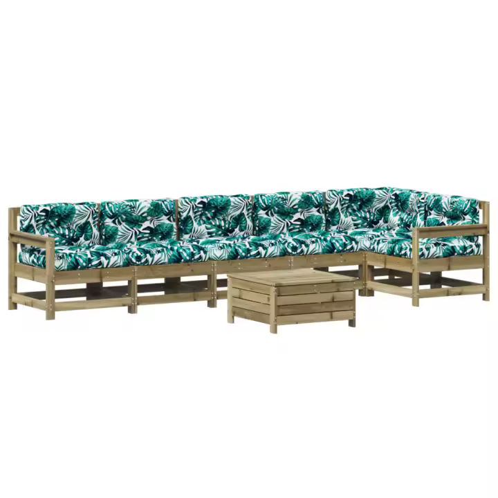 vidaXL Juego de muebles jardín 7 pzas y cojines madera pino impregnada - 1