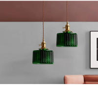 Lámpara Colgante De Vidrio Y Cobre Para Comedor Sala De Estar Dormitorio LED No Dimmable Color Verde Instalación Por Cordón - details 2