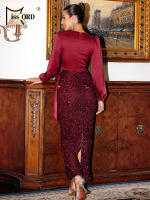Vestido Elegante De Seda Con Detales De Lámpara Y Cuello En V Para Mujer Vestido De Noche De Fiesta Cocktail Slim Fit Con Manga Larga Y Cierre De Cordón - details 26