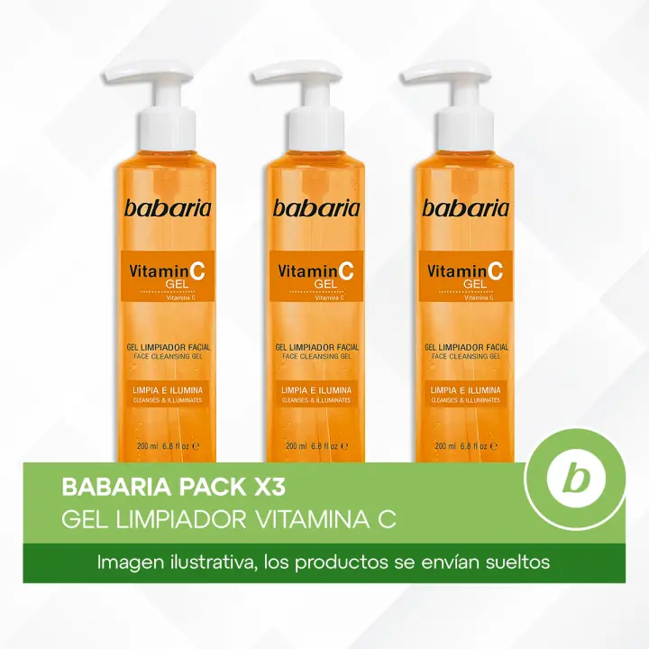 Babaria Pack 3x Gel Limpiador Vitamina C: Limpia, Desmaquilla e Ilumina tu Rostro con Efecto Luminosidad - 1