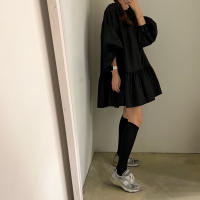 Vestido A-Line Vintage De REALEFT Para Mujer Con Manga Puff Cuello O High Waist Casual Patchwork Estilo Vintage Mini - details 7