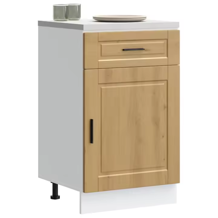 vidaXL Mueble bajo de cocina porto roble artesano madera reconstituida en color Roble artisan/Negro/Marrón roble y más | almacenamiento funcional diseño moderno para baño dormitorio sala - 1