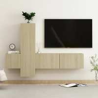vidaXL Set de muebles de salón TV 3 piezas madera de ingeniería en color Blanco/Roble Sonoma/Negro y más | almacenamiento funcional diseño moderno para baño dormitorio sala - details 1