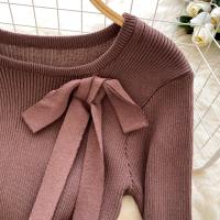 Vestido Corto Tejido Y2K Para Mujer Con Botones Cuello En V Diseño De Corbata Slim Para Oficina Estilo Chic Temporada Otoño - details 23