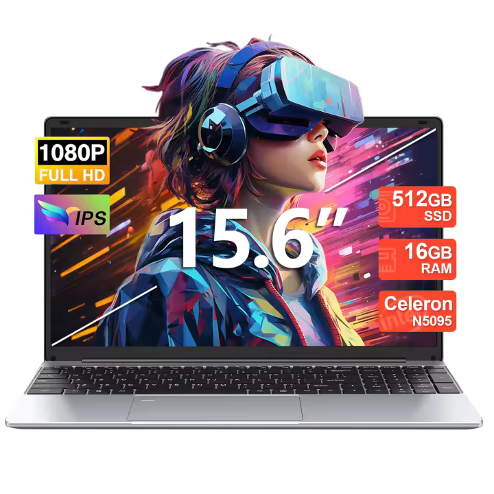 Portátil Vanwin 15,6, 16GB RAM, 512GB SSD, Procesador Intel Celeron n5095, WiFi 5G/2,4G, Mini HDMI, USB 3,0*2, teclado Español, Bluetooth, desbloqueo por Huella Digital - 1