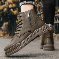 Botas De Cuero Casual Para Hombre Invierno Botas De Trabajo Antideslizantes Alta Top Ankle Biker Zapatos Negros De Diseñador Botines De Tacón Plano Redondos - details 20
