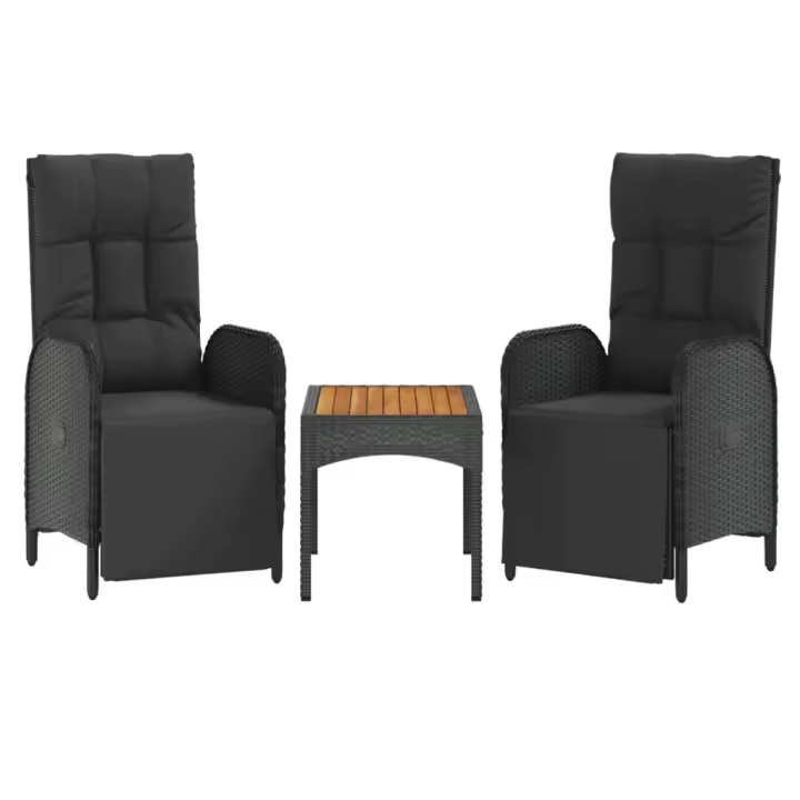 Sillas reclinables Jardín 2 UDS con Mesa DE TRABAJO sintético Negro - 1
