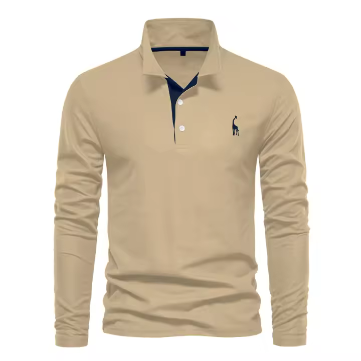 POLO de algodón con solapa nueva para hombre, camisa informal de moda con bordado de cervatillo, manga larga, primavera y otoño, 2024 - 1