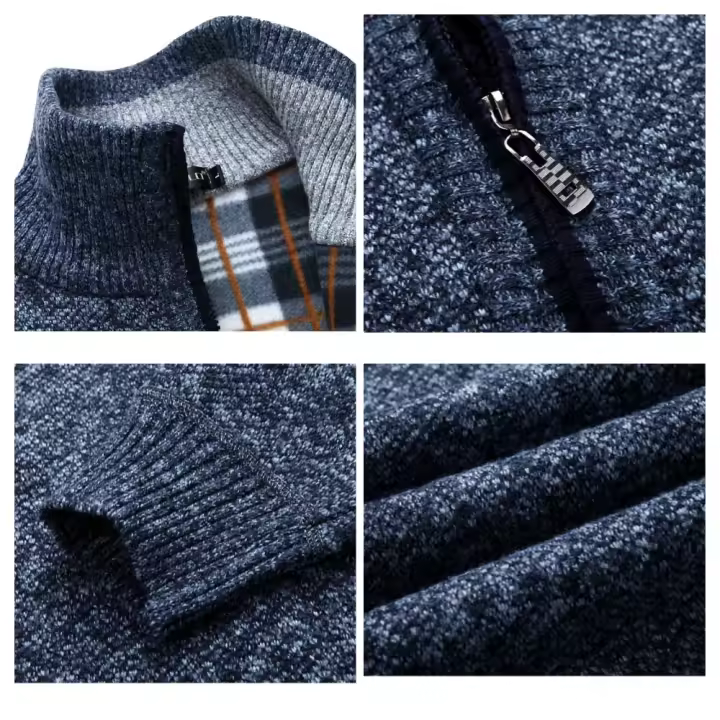 Nueva Cardigan De Lana Para Hombre Invierno Cuello Alto Zipper Manga Larga Gruesa De Poliéster Estilo Casual Color Sólido Ropa Masculina - 1
