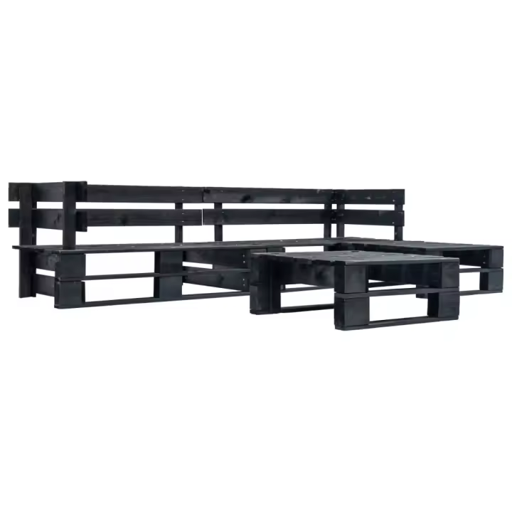 vidaXL Set de muebles de palés para jardín 4 piezas madera negro - 1