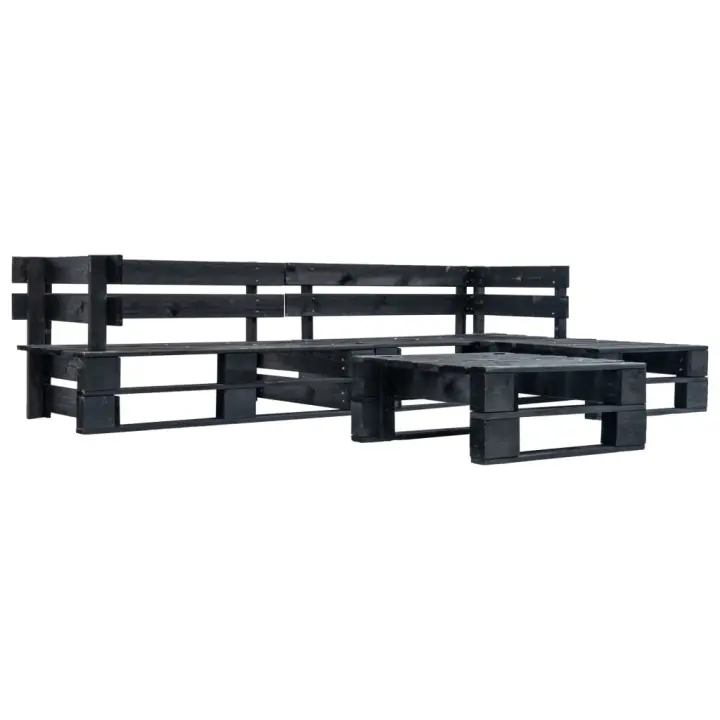 vidaXL Set de muebles de palés para jardín 4 piezas madera negro - 1