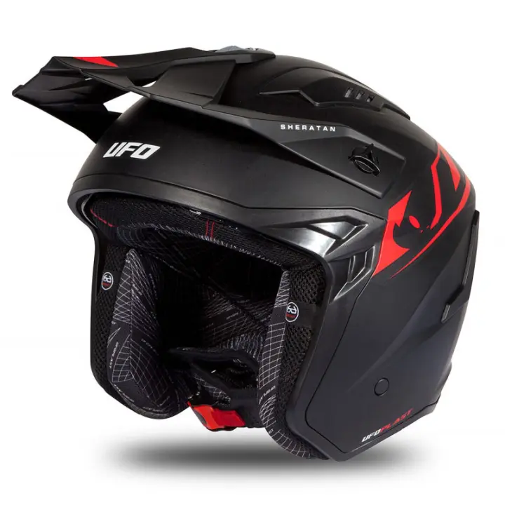 Casco Jet UFO Sheratan Trial negro rojo - 1