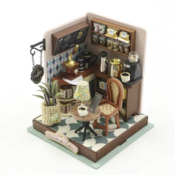 DAM. Cafetería de Tránsito. Maqueta 3D realista con gran detalle y luces led. 9x8x8cm. - 1