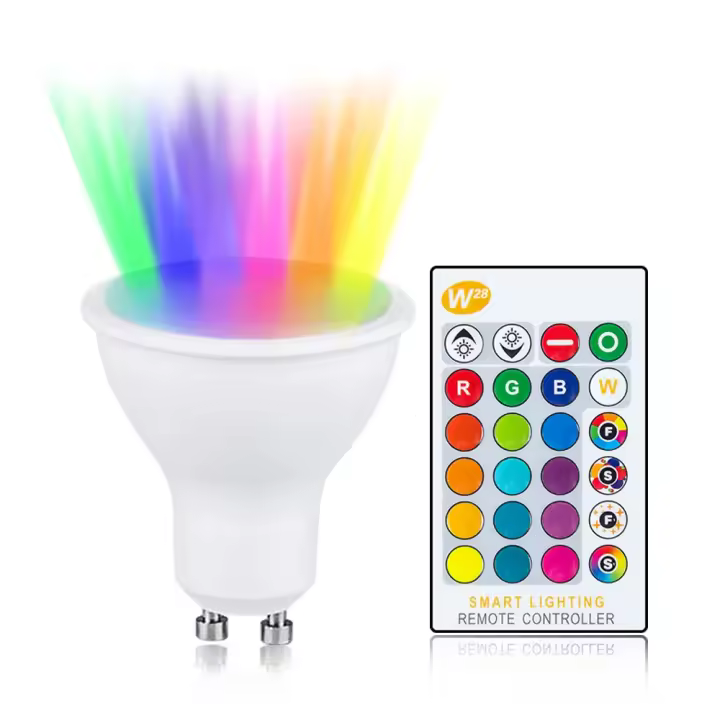 Bombilla LED GU10 10W RGB Modo Ajustable Con Control Remoto De 24 Teclas Luz Ambiental Para Dormitorio Decoración Interior - 1