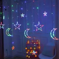 Luz De Hilo De Hadas De Luna Y Estrella Para Ventana De Navidad Decoración Para Interior Patio Puerta Delantera Camping Habitación Infantil - details 0