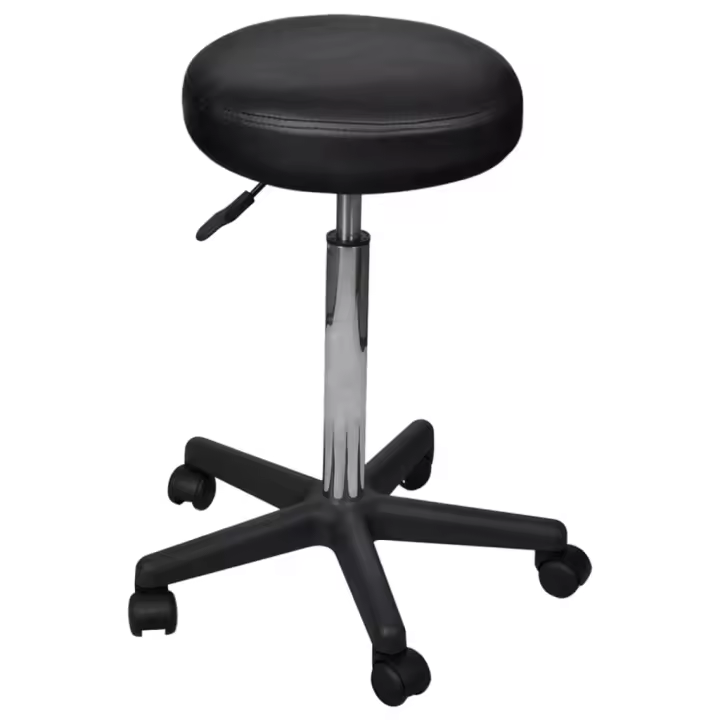 VidaXL Taburete Work altura ajustable + 5 ruedas negro Ø52x64-84 cm - 1