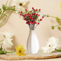 Rama De Pimienta Con Hojas Y 9 Cabezas De Pomegranato Falsas Rojas Y Naranja Para Decoración De Jardín Y Hogar Material De Seda - details 6