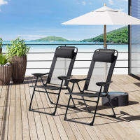 Outsunny Conjunto de 2 Sillas de Camping Plegables Sillas de Jardín con Reposacabezas Desmontable y Respaldo Reclinable en 5 Niveles Carga 120 kg para Terraza Playa 62x70x109 cm Negro - details 1