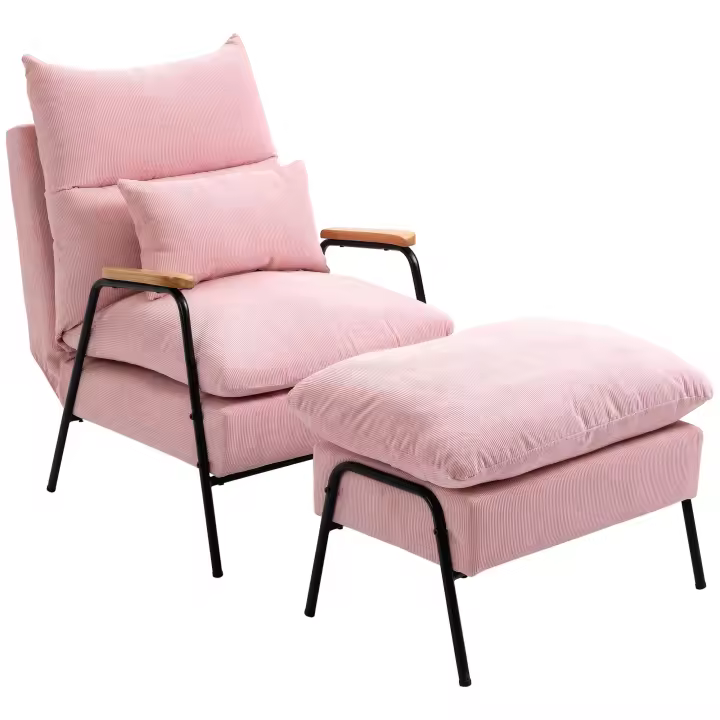 HOMCOM Sillón Relax con Reposapiés Sillón Reclinable con Respaldo Ajustable Tapizado en Pana Marco de Acero y Cojines para Salón Dormitorio 68x91,5x88 cm - 1