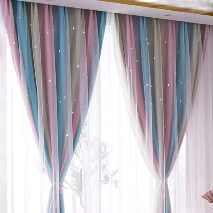 Cortinas Para Niños Con Estampado De Estrellas En Azul Rosa Y Negro Bloqueo De Luz Con Grommets Antiguos Tratamiento De Ventana Moderno 1 Panel - 1