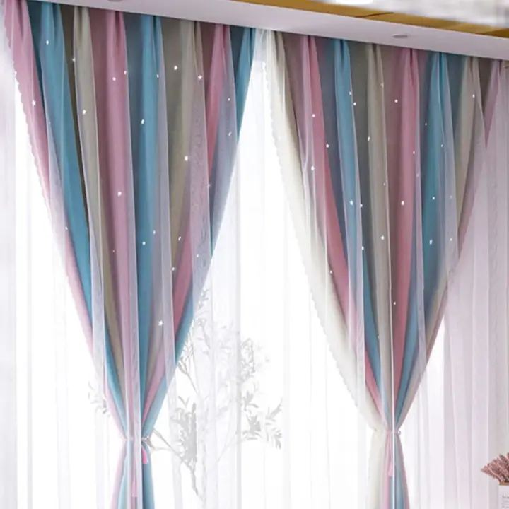 Cortinas Para Niños Con Estampado De Estrellas En Azul Rosa Y Negro Bloqueo De Luz Con Grommets Antiguos Tratamiento De Ventana Moderno 1 Panel - 1