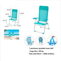 Silla Alta plegable de playa con Cojin estructura de aluminio y tejido Textileno, transpirable y fresco, 7 posiciones 65 x 65 x 118 cm - Maxia Market - details 4