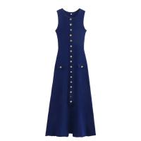 Vestido Elegante Para Mujer TRAFZA De Punto Sólido Con Cuello Redondo Sin Mangas Slim Midi Con Bolsillos Para Oficina Estilo Lady - details 1