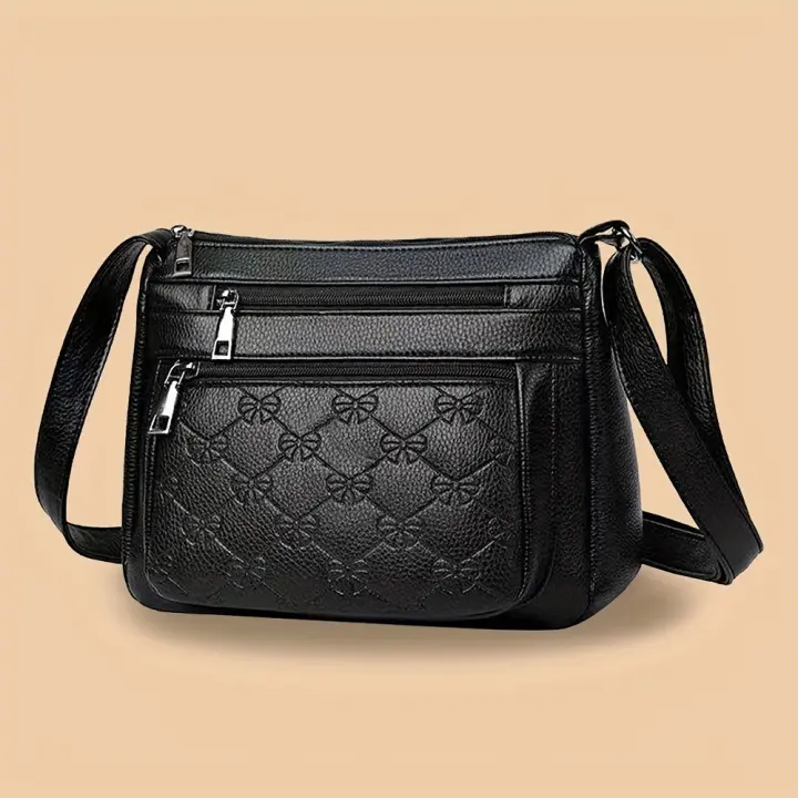 Bolso De Hombro Y Cruzado Para Mujer Textura PU Estilo Clásico Patrón Geométrico Bolsa De La Madre Bolso Medio Versátil - 1